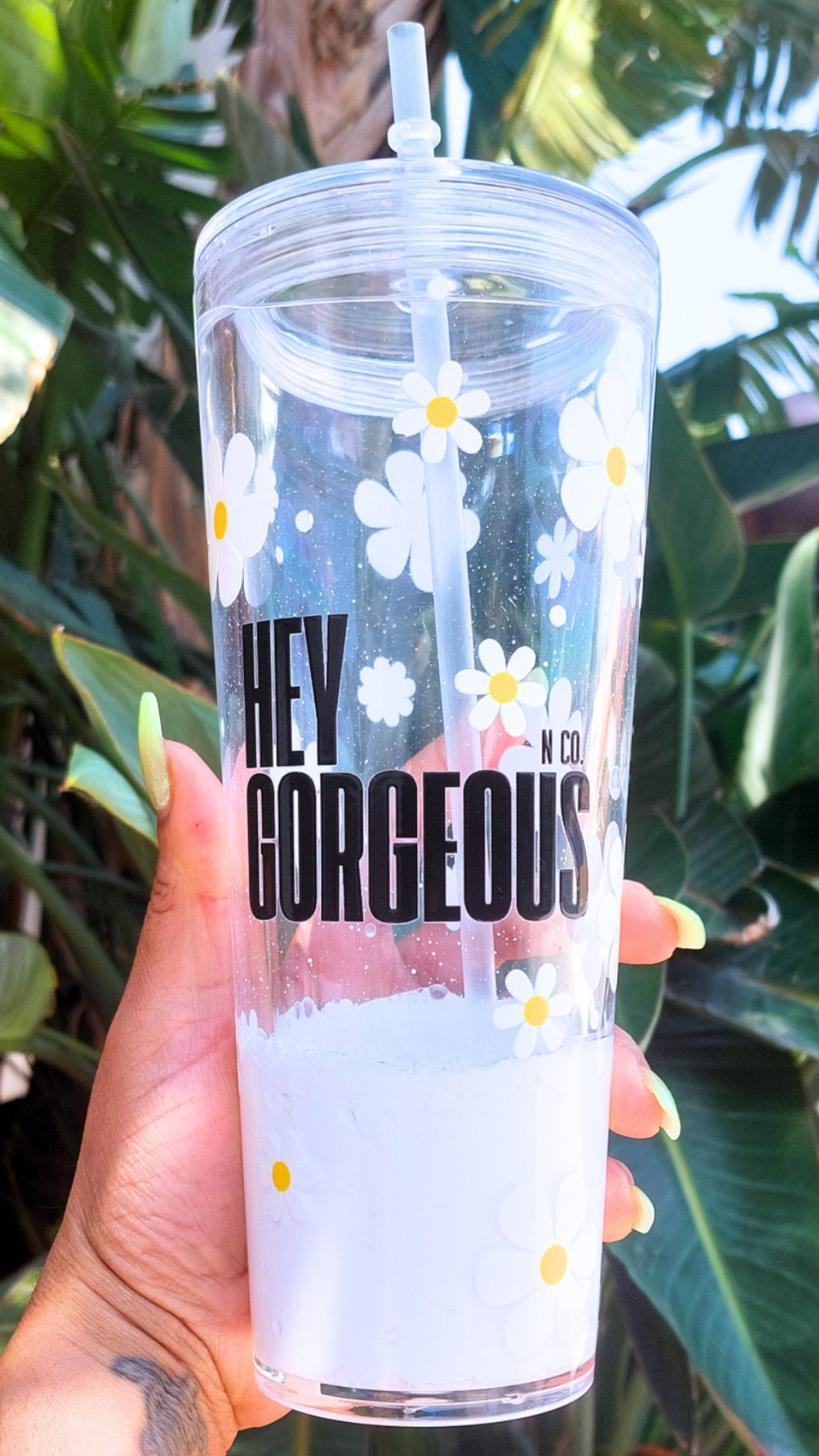 Hey Gorgeous N Co. Signature | 24 oz Lava Snow Globe Tumbler —Handmade Luxury Tumbler- Summer Daisy