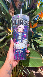 Hey Gorgeous N Co. 24 oz Nurse Acrylic Snow Globe Tumbler— Handmade Luxury Glitter Tumbler