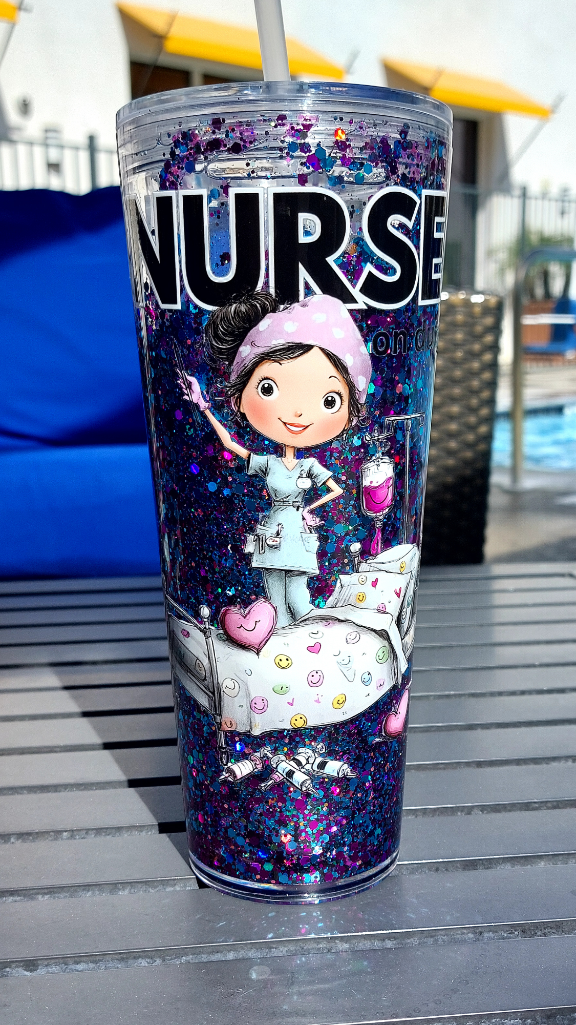 Hey Gorgeous N Co. 24 oz Nurse Acrylic Snow Globe Tumbler— Handmade Luxury Glitter Tumbler