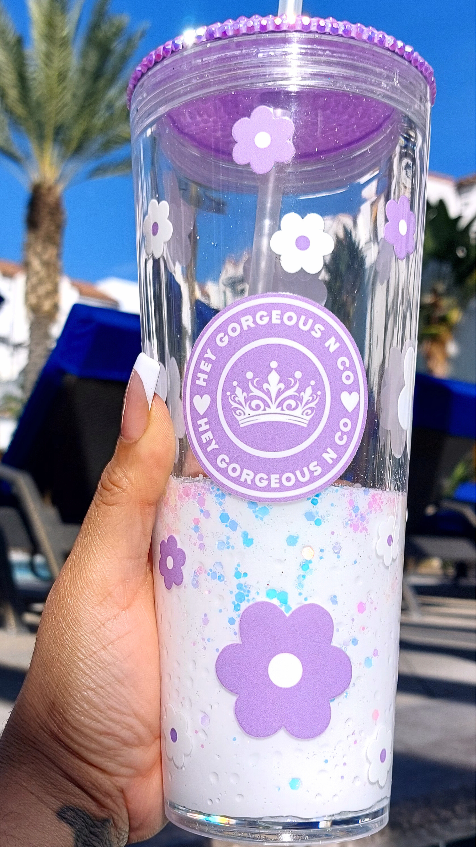 Hey Gorgeous N Co. Signature | 24 oz Lava Snow Globe Tumbler —Handmade Luxury Glitter Tumbler- Pastel Pink