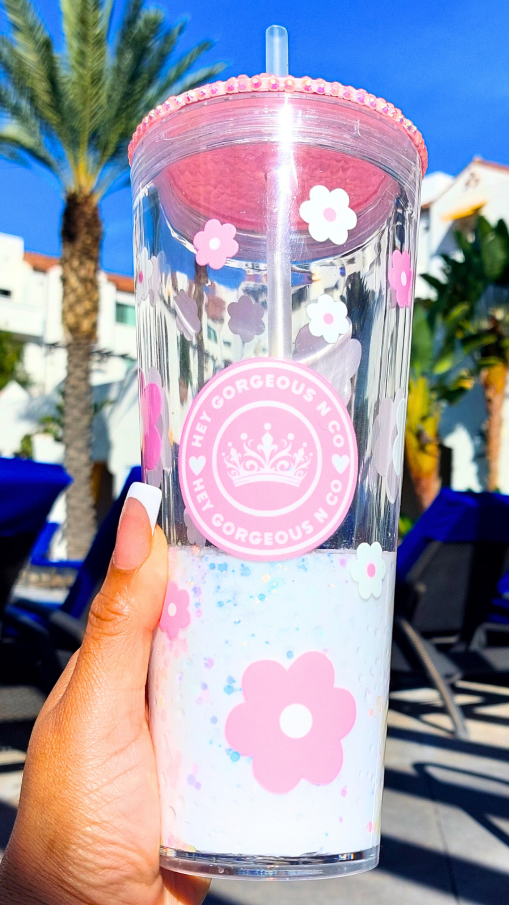 Hey Gorgeous N Co. Signature | 24 oz Lava Snow Globe Tumbler —Handmade Luxury Glitter Tumbler- Pastel Pink
