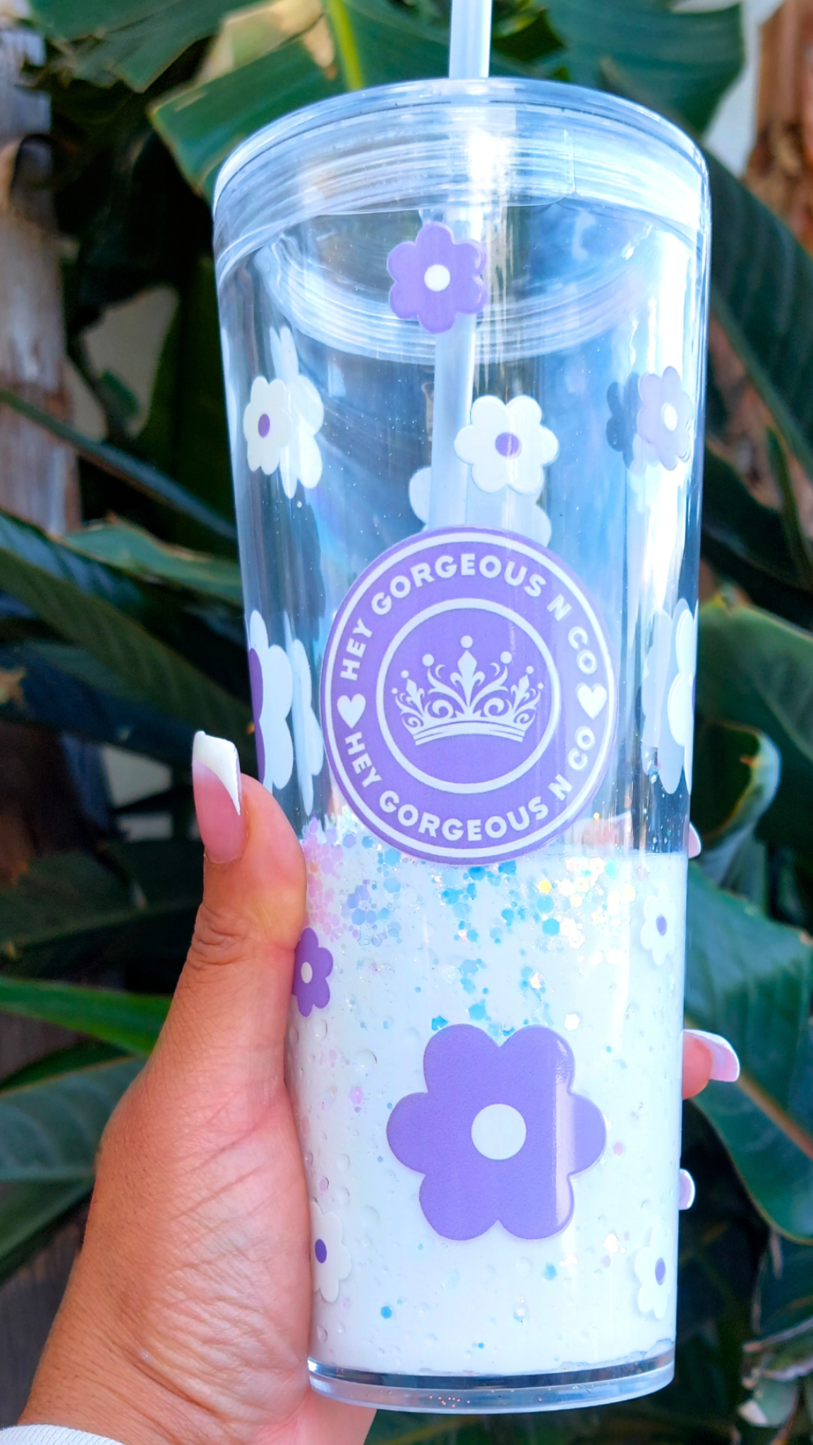 Hey Gorgeous N Co. Signature | 24 oz Lava Snow Globe Tumbler —Handmade Luxury Glitter Tumbler- Pastel Pink