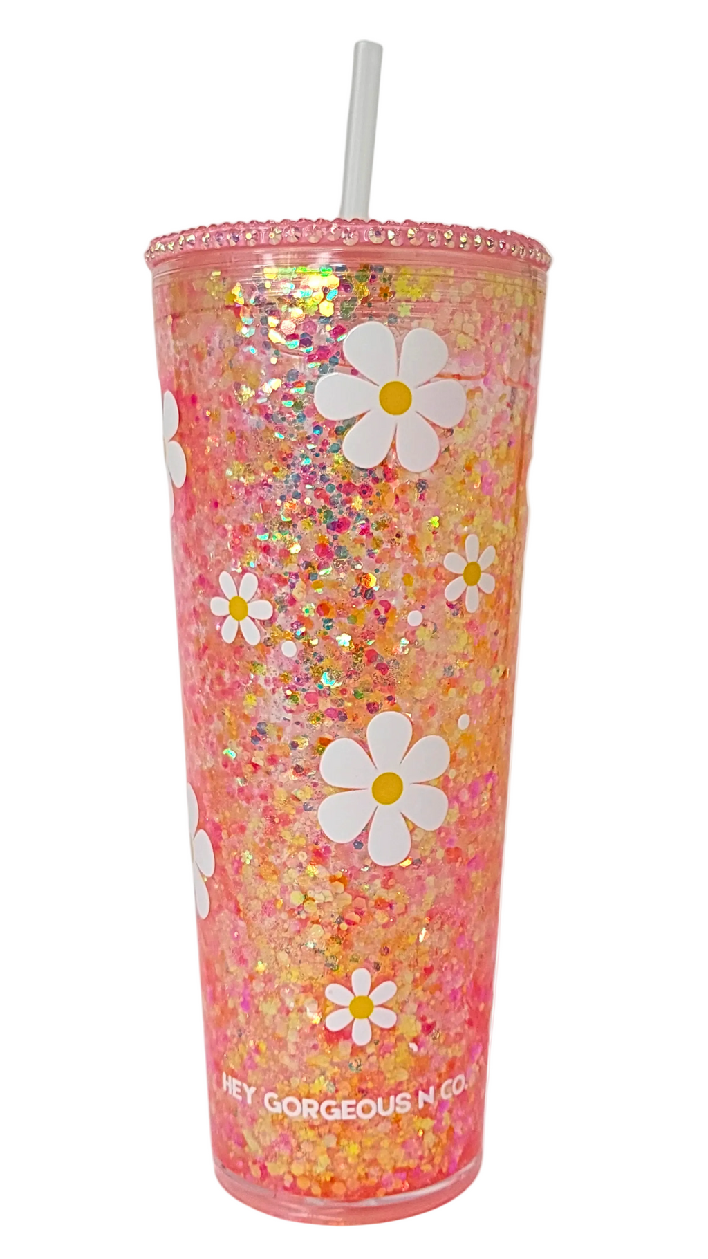 Sunlit Daisy – Golden Bloom Edition | 24 oz Snow Globe Tumbler - Handmade Luxury Glitter Tumbler