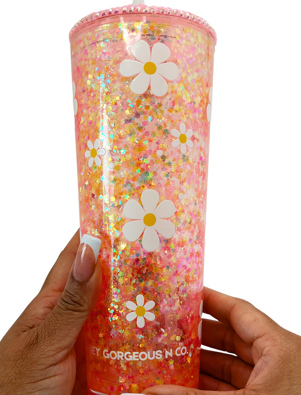 Sunlit Daisy – Golden Bloom Edition | 24 oz Snow Globe Tumbler - Handmade Luxury Glitter Tumbler