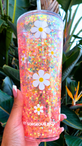 Sunlit Daisy – Golden Bloom Edition | 24 oz Snow Globe Tumbler - Handmade Luxury Glitter Tumbler