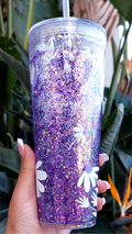 Hey Gorgeous N Co. Signature | 24 oz Lava Snow Globe Tumbler — Handmade Luxury Glitter Tumbler- Purple Daisy