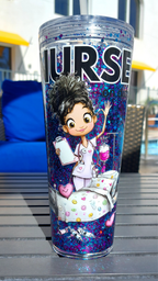 Hey Gorgeous N Co. 24 oz Nurse Acrylic Snow Globe Tumbler— Handmade Luxury Glitter Tumbler