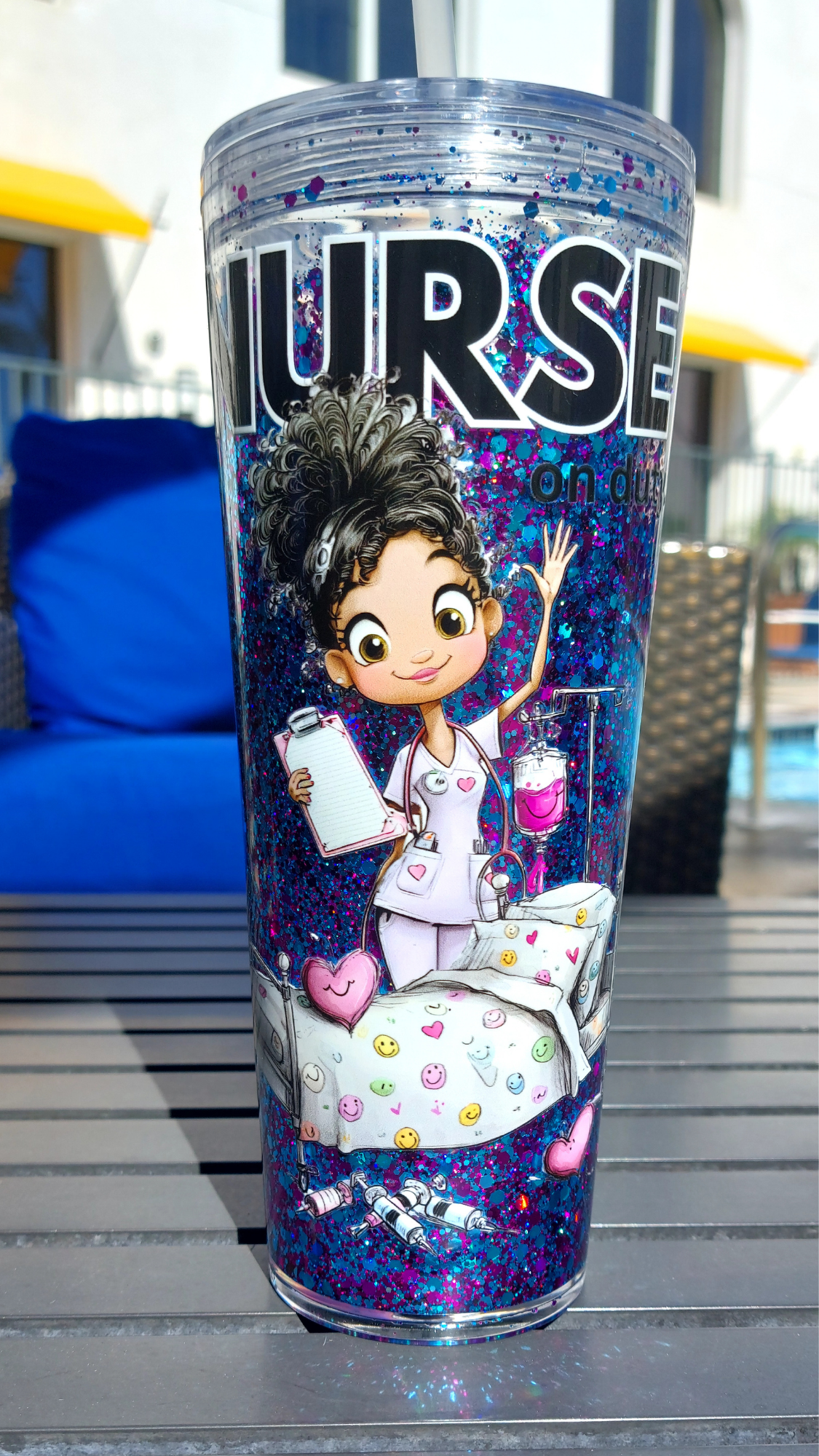 Hey Gorgeous N Co. 24 oz Nurse Acrylic Snow Globe Tumbler— Handmade Luxury Glitter Tumbler