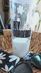 Hey Gorgeous N Co. Signature | 24 oz Lava Snow Globe Tumbler —Handmade Luxury Tumbler- Summer Daisy