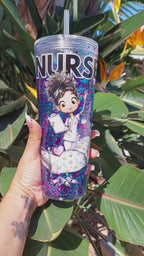 Hey Gorgeous N Co. 24 oz Nurse Acrylic Snow Globe Tumbler— Handmade Luxury Glitter Tumbler
